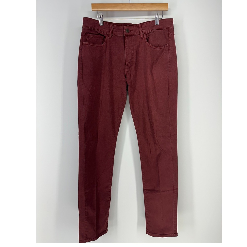 Uniqlo Chino Pants‎ Mens 34 Burgundy Slim Fit Stretch 5-Pocket Casual Trousers